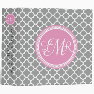 Pink and Grey Monogrammed Quatrefoil Personalized Binder