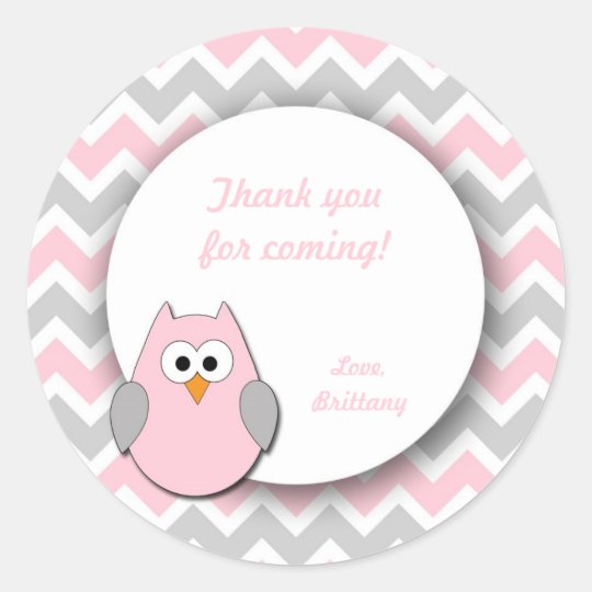 Pink and Grey Owl Baby Shower Favour Stickers