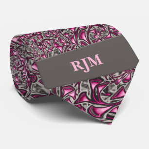 Pink and Grey Paisley with Monogram for Him Tie