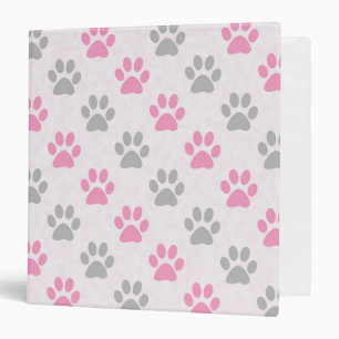 Pink and grey paw prints pattern binder