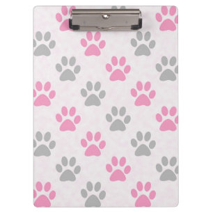 Pink and grey paw prints pattern clipboard