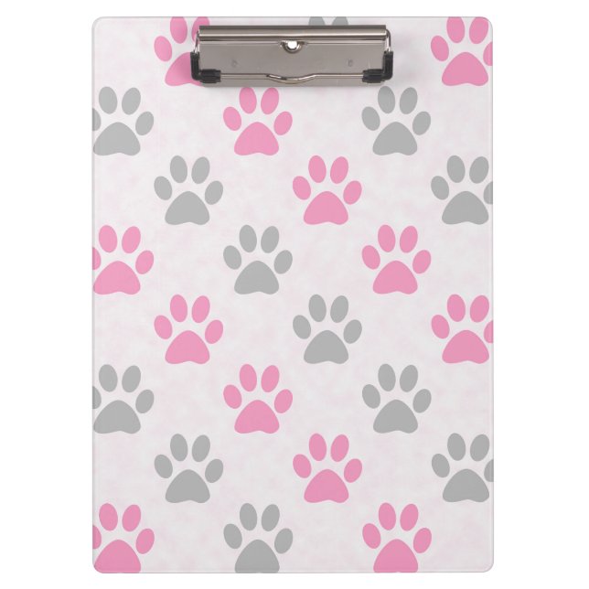 Pink and grey paw prints pattern clipboard (Front)