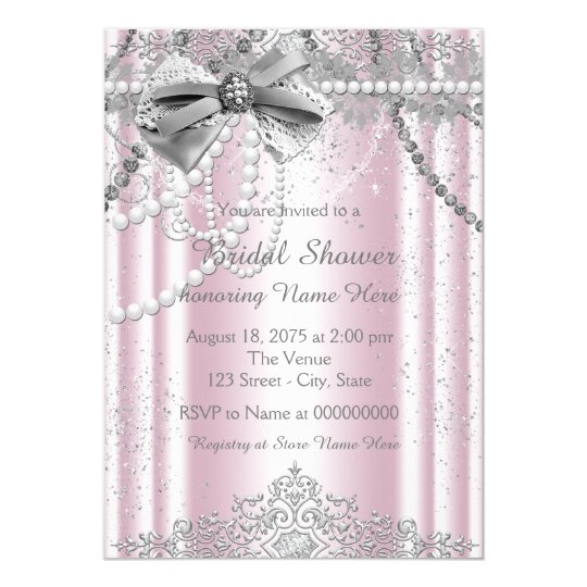 Pink and Grey Pearl Bridal Shower Card