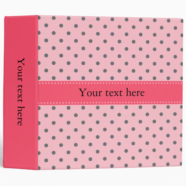 Pink and Grey Polka Dot Pattern Binder (Front/Spine)