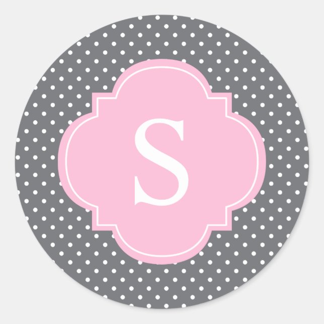 Pink and Grey Polka Dots Patter Classic Round Sticker (Front)