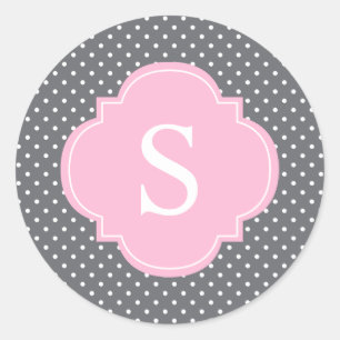 Pink and Grey Polka Dots Patter Classic Round Sticker