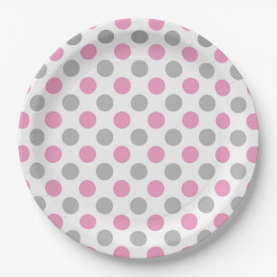 Pink and grey polka dots pattern paper plate