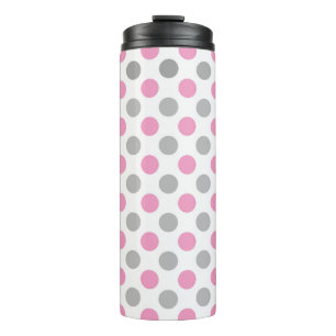 Pink and grey polka dots pattern thermal tumbler