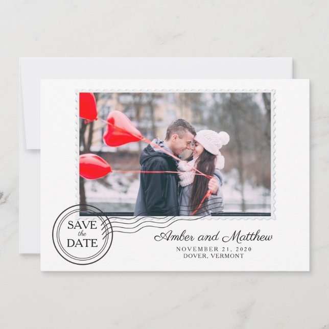Pink and Grey Postage Save the Date (Front)