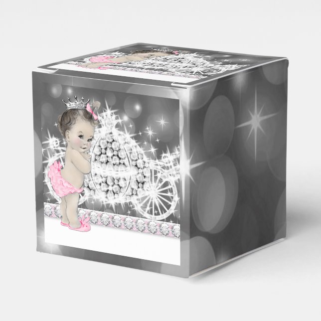 Pink and Grey Princess Baby Shower Favor Box (Front Side)