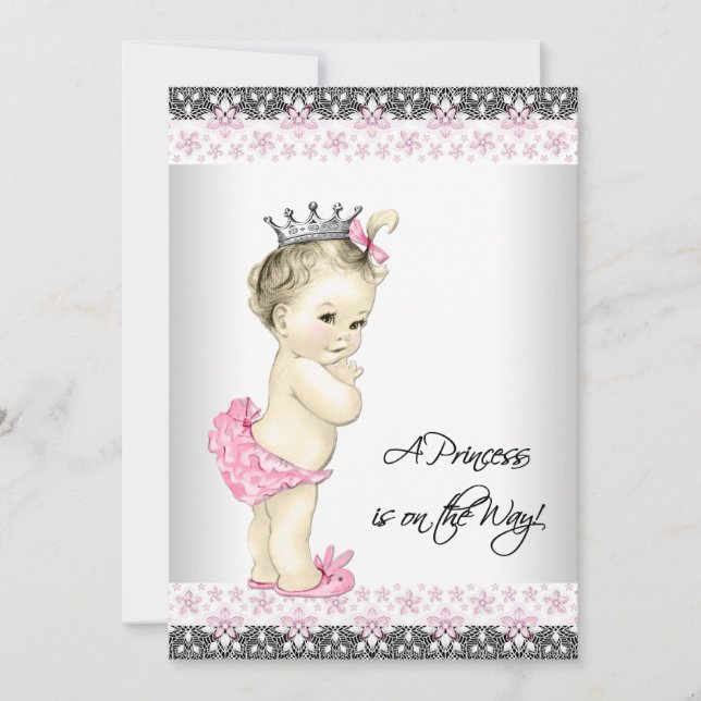 Pink and Grey Princess Baby Shower Invitation (Front)