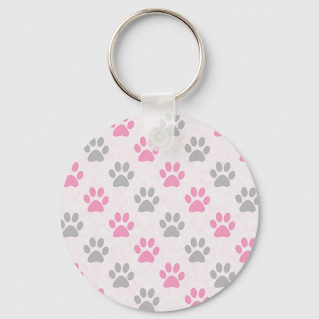 pink and grey puppy paws pattern keychain (Front)