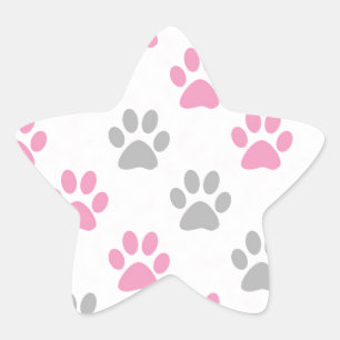 Pink and grey puppy paws pattern star sticker
