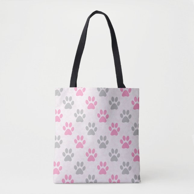 Pink and grey puppy paws pattern tote bag (Front)