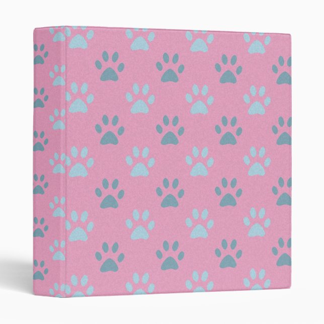 Pink and grey puppy paws print binder (Front/Spine)