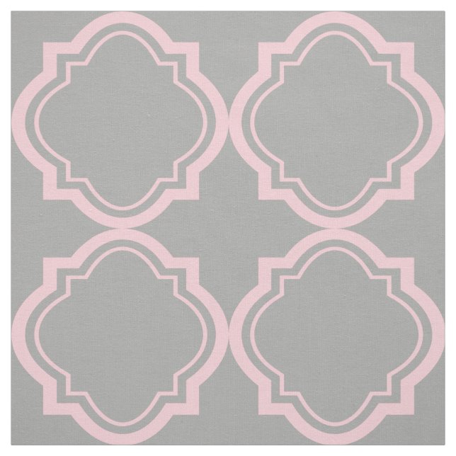 Pink And Grey Quatrefoil Geometric Pattern Fabric (Swatch)