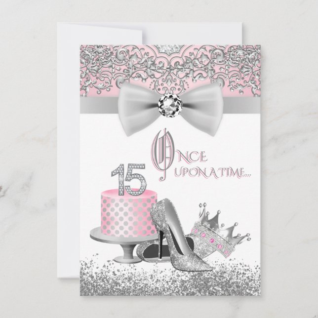 Pink and Grey Quinceanera Birthday Party Invitation (Front)
