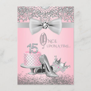 Pink and Grey Quinceanera Invitation