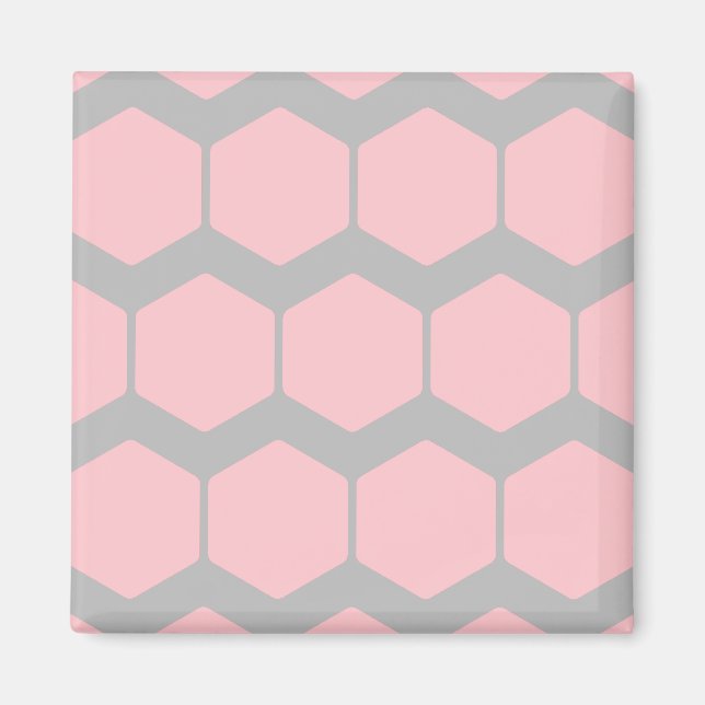 Pink and Grey, Retro Geometric Zigzag Pattern. Magnet (Front)