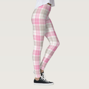Pink and Grey Retro Plaid Art Leggings