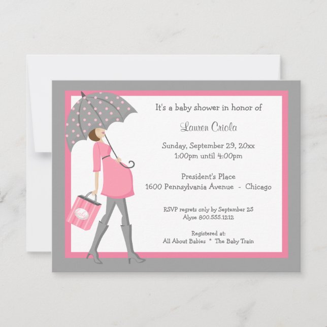 Pink And Grey Shopper Baby Shower Invitation (Front)