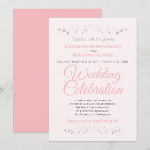 Pink and Grey Simple Elegant Wedding Invitation