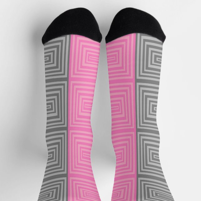 Pink and Grey Socks With Geometric Pattern Unisex  (Top)
