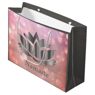 Pink and grey sparkle Namaste Large Gift Bag