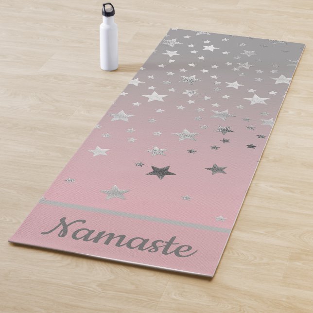 Pink And Grey Stars Ombre Stylish Chic Modern Yoga Mat (In Situ)
