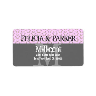Pink and Grey Stars Wedding Monogram E257 Label