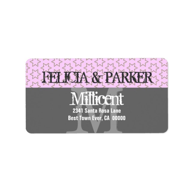 Pink and Grey Stars Wedding Monogram E257 Label (Front)
