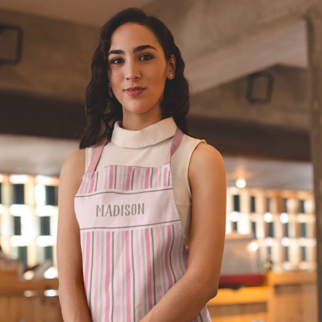 Pink And Grey Striped Custom All-Over Print Apron (Creator Uploaded)