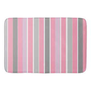 Pink and Grey Stripes Bath Mat