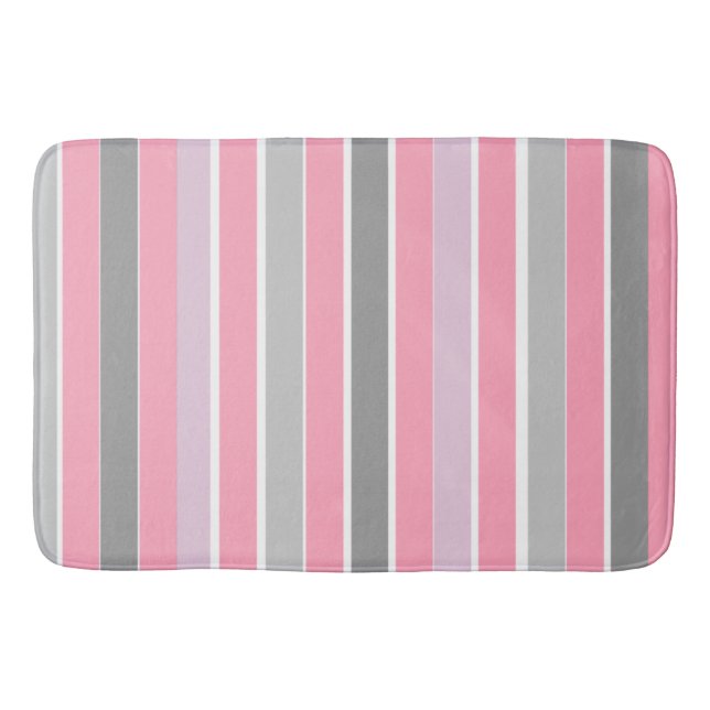 Pink and Grey Stripes Bath Mat (Front)