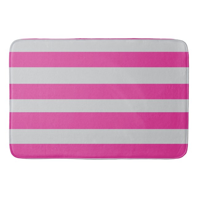Pink and Grey Stripes  Bath Mat (Front)