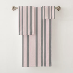 pink and grey stripes bath towel set