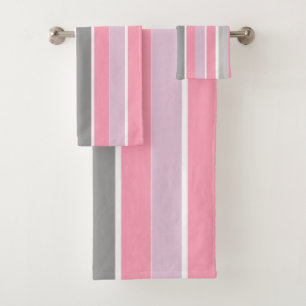 Pink and Grey Stripes Bath Towel Set