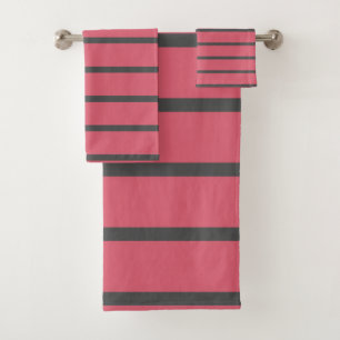 Pink and grey Stripes Bath Towel Set