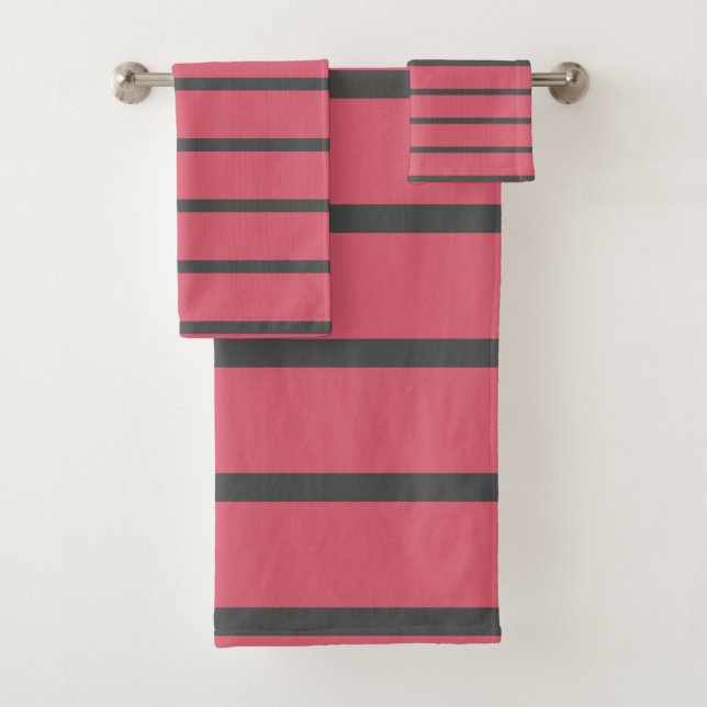 Pink and grey Stripes Bath Towel Set (Insitu)