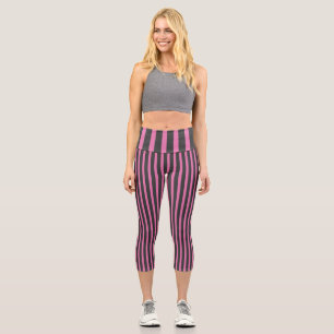 Pink and Grey Stripes Capri Leggings