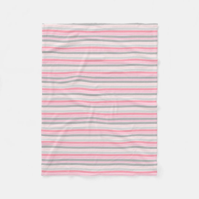 Pink and Grey Stripes Fleece Blanket (Front)