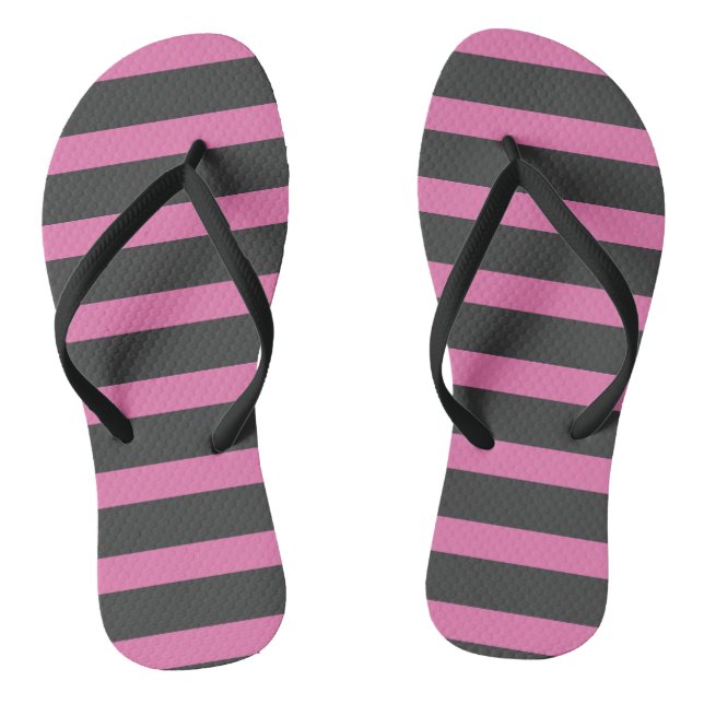 Pink and Grey Stripes Flip Flops (Footbed)