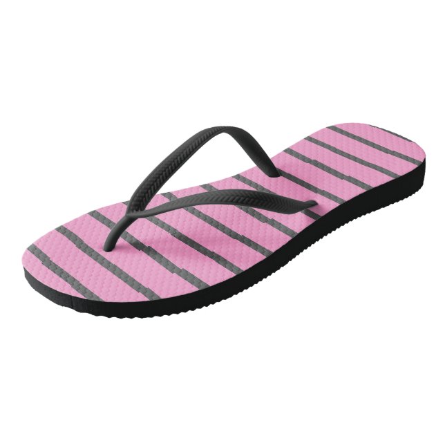 Pink and Grey Stripes Flip Flops (Angled)