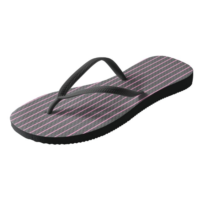 Pink and Grey Stripes Flip Flops (Angled)