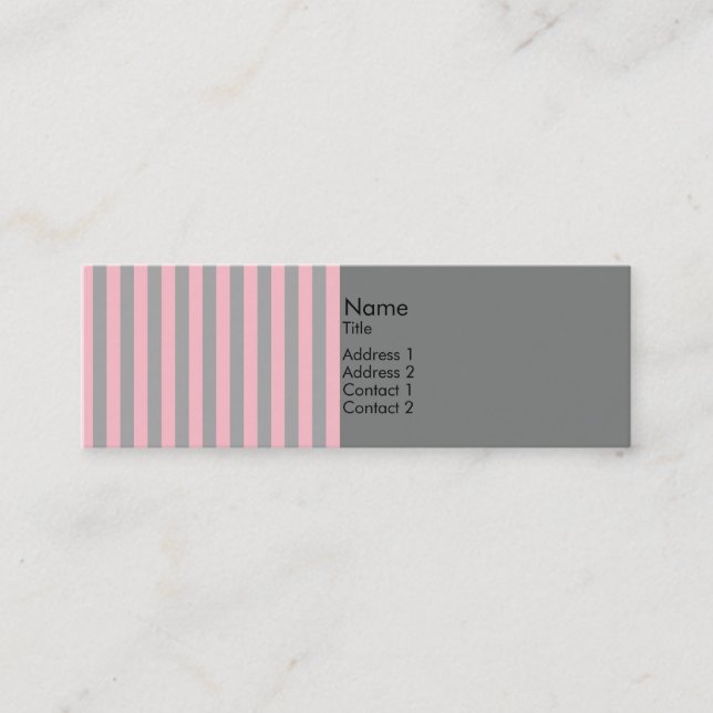 Pink and Grey Stripes Pattern Mini Business Card (Front)