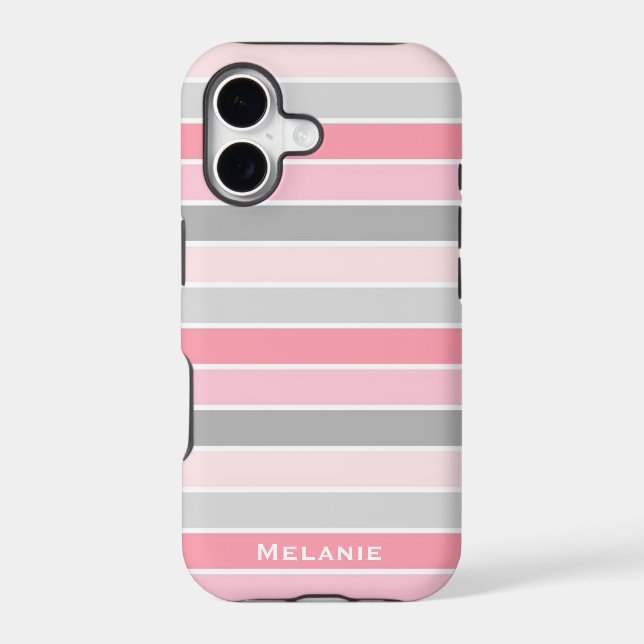 Pink and Grey stripes Personalised (Back)
