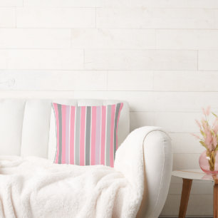 Pink and Grey Stripes Throw Pillow