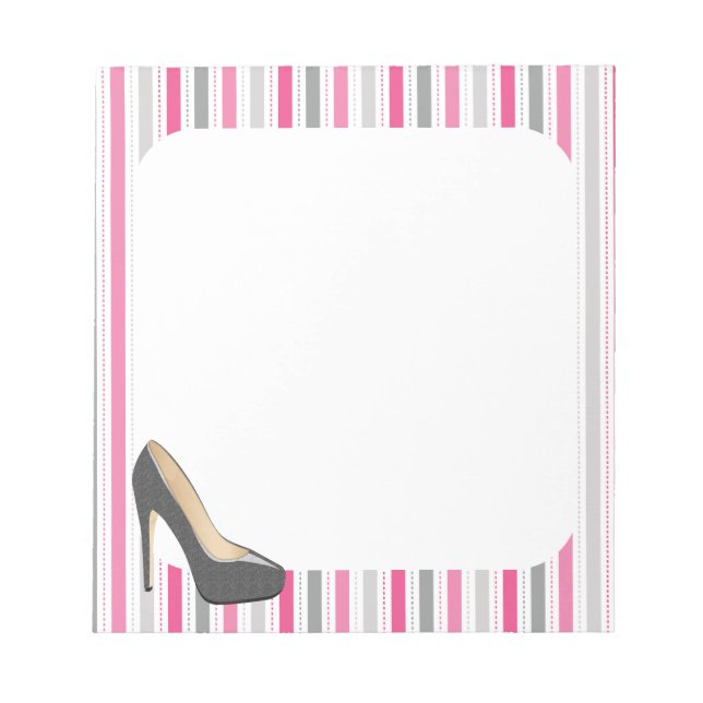 Pink and Grey Stripes With Grey Stiletto Notepad (Front)