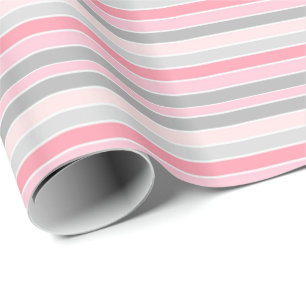 Pink and Grey Stripes Wrapping Paper