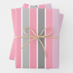 Pink and Grey Stripes Wrapping Paper Sheet